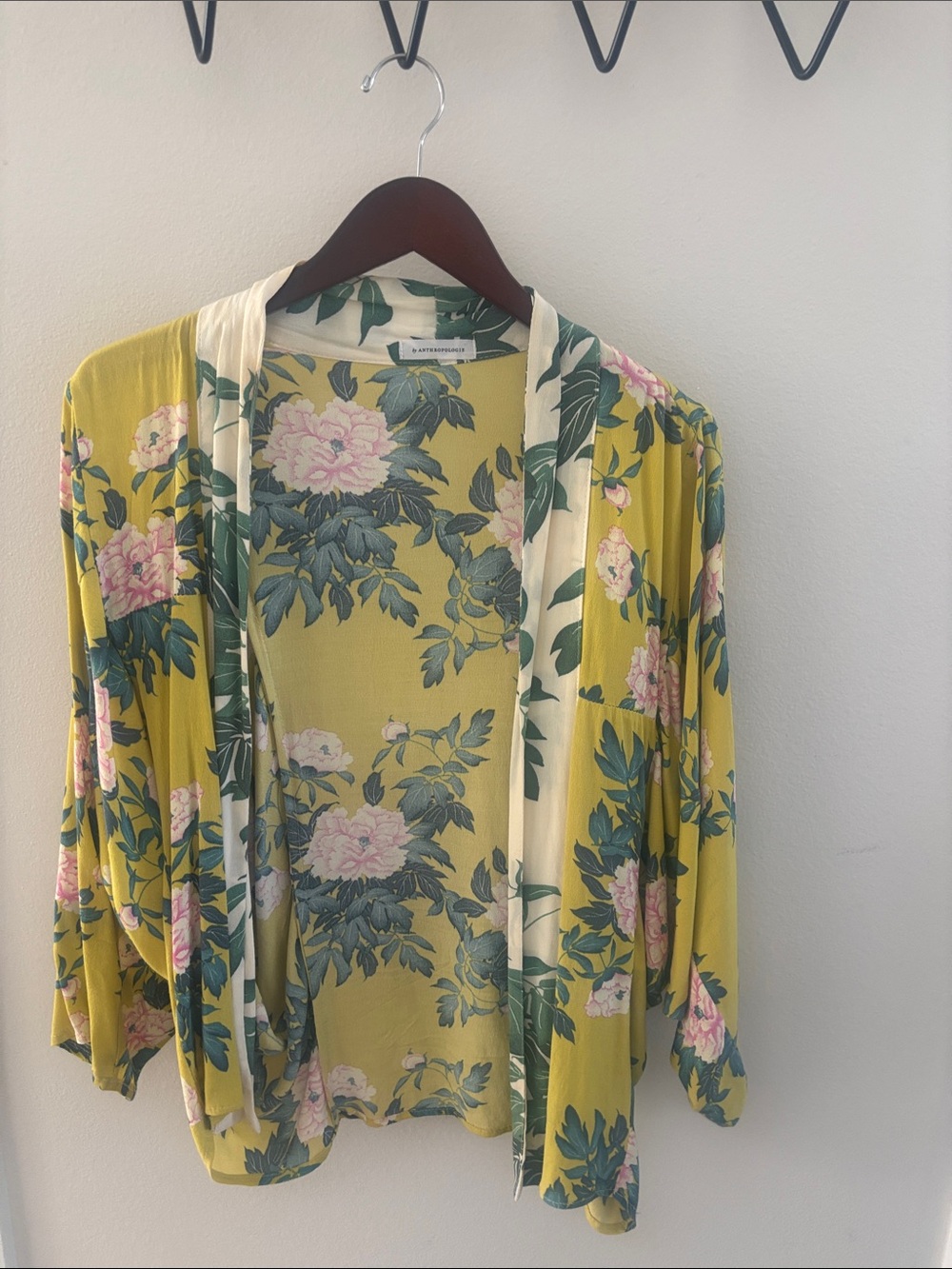 Anthropologie Chartreuse Kimono OS